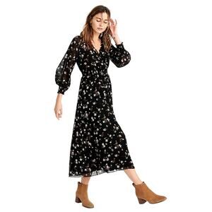 Madewell Georgette Smocked Midi Dress in Backyard Blooms | Black Medium